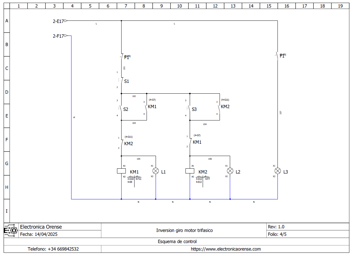 Esquema electrico inversion de giro motor trifasico